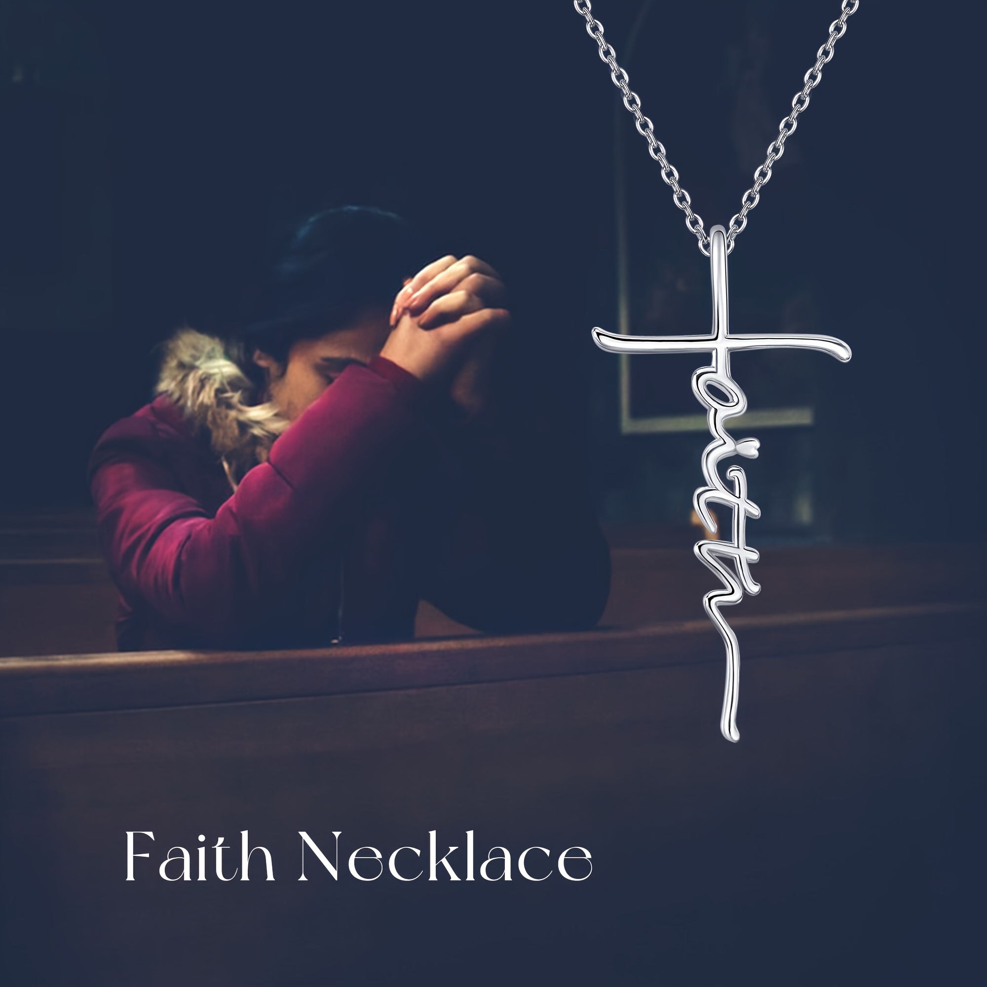 Women's 925 Sterling Silver Adjustable Faith Cross Necklace — Religious Gift