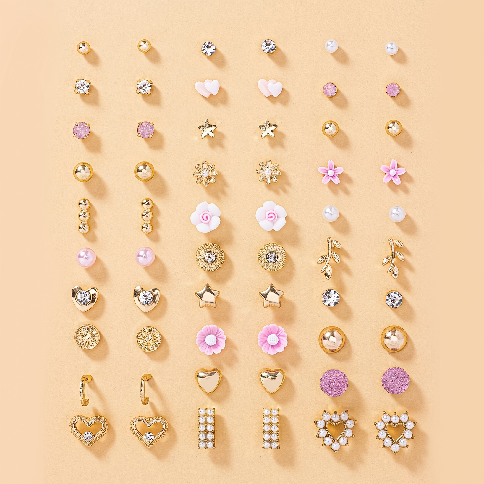 

30-pair Elegant & Cute Stud Earrings Set, Zinc Alloy With Stainless Steel Posts, Pearl & Floral Designs, For & , With Ideal For Ramadan & All