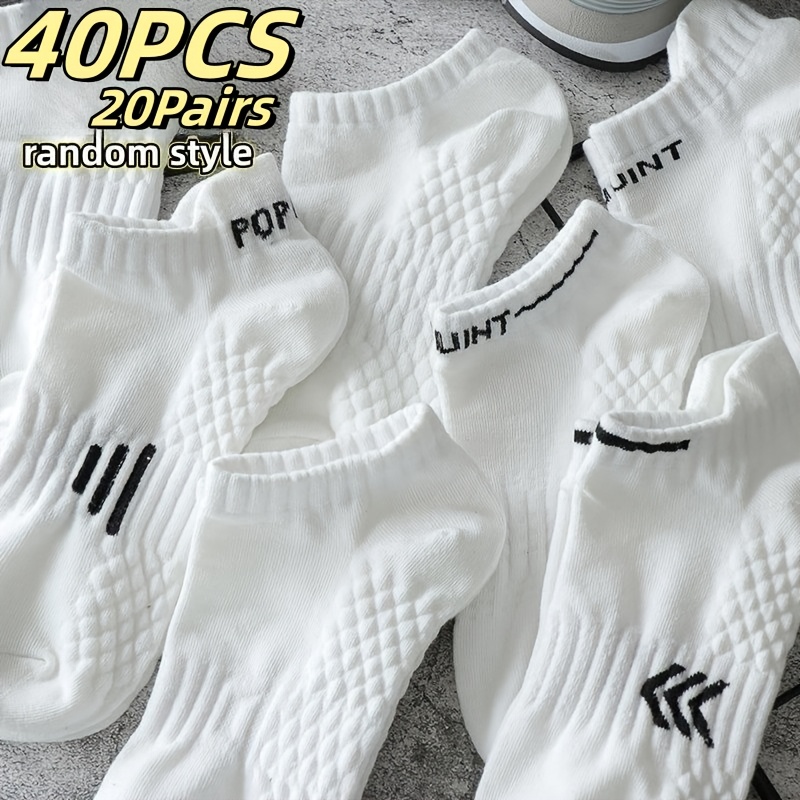 E-shop 40er-Pack (20 Stück) Weiße elastische Sportsocken, atmungsaktiv und schweißabsorbierend, ideal für tägliche Freizeitaktivitäten, bequem und