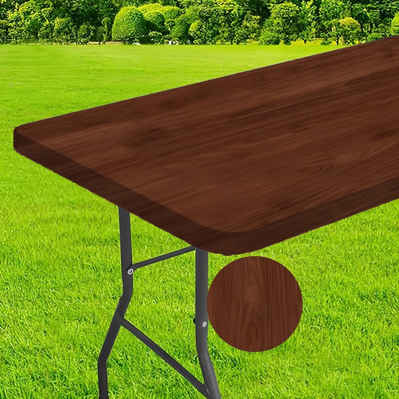 TEMU 1pc Brown Wood Table Cloth For 6 Foot Rectangular Table, Wood Grain Tablecloths Rustic Wood Looking Table Covers For Rectangle Table For Western