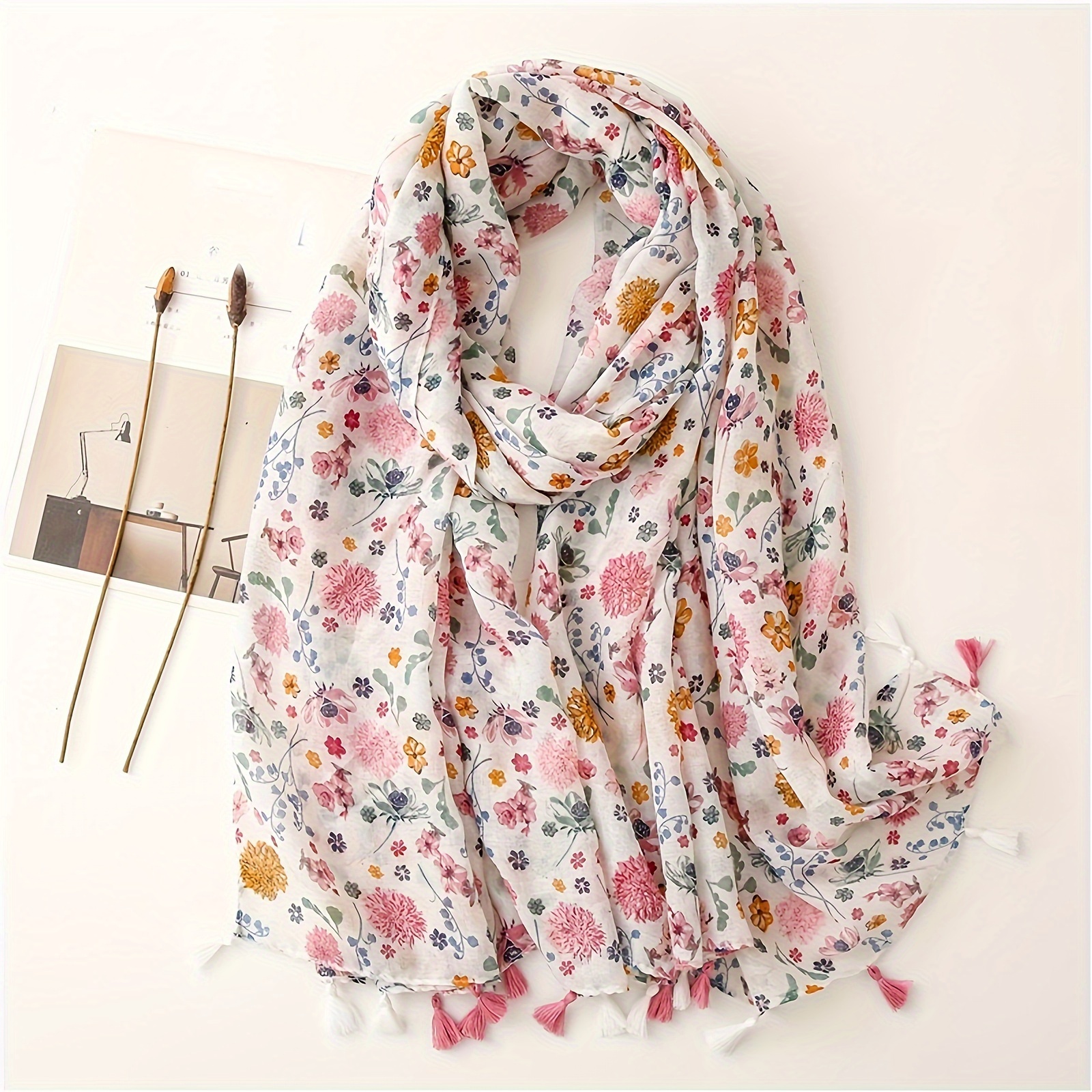 

Boho Print Tassel Scarf Thin Breathable Shawl Casual Sunscreen Windproof Travel Scarf For Women