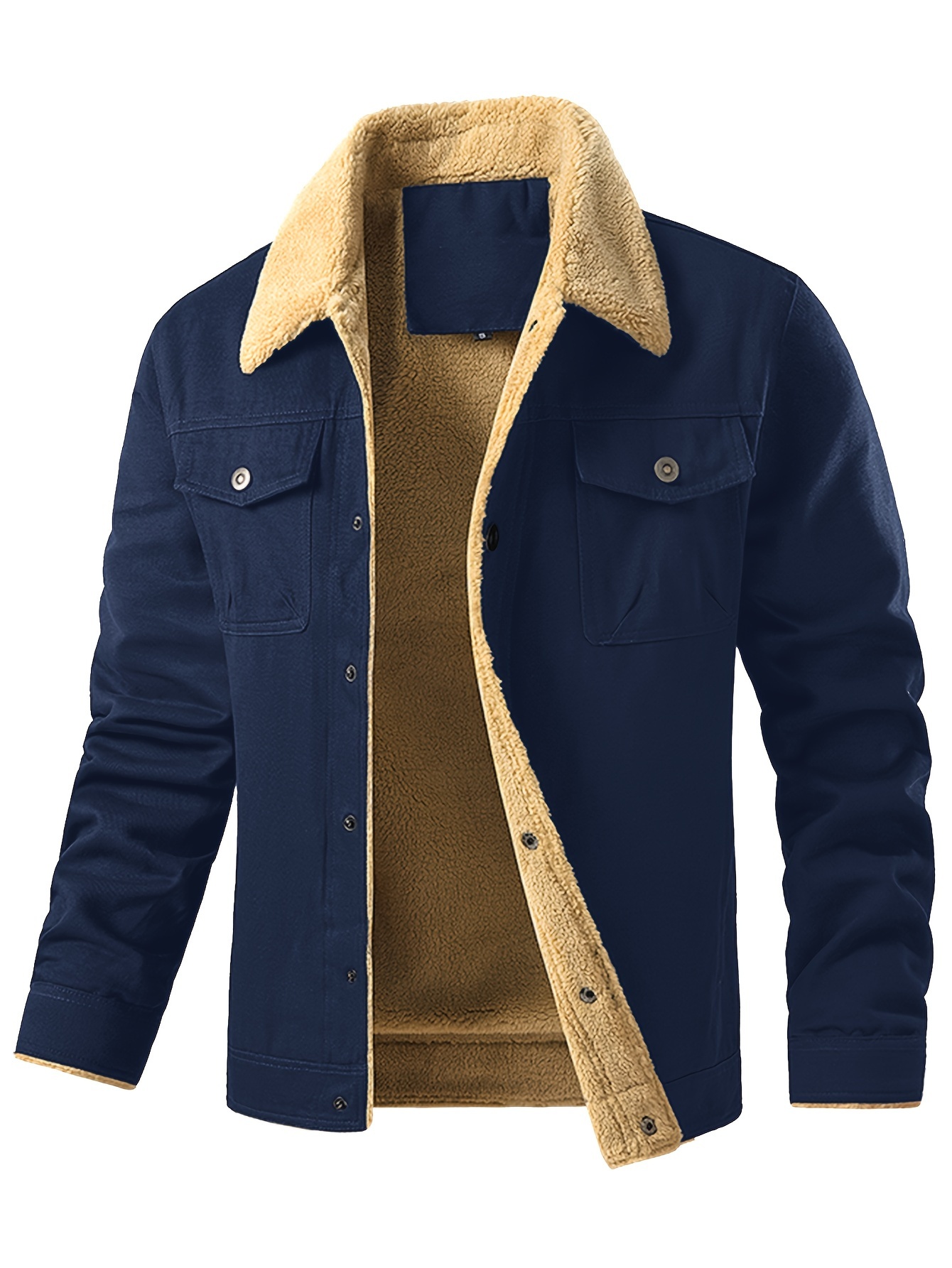 Men's Fleece-Lined Fashion Trendy Jacket, Casual Workwear Outerwear with Sherpa Collar, Button-Up, Multiple Pockets
