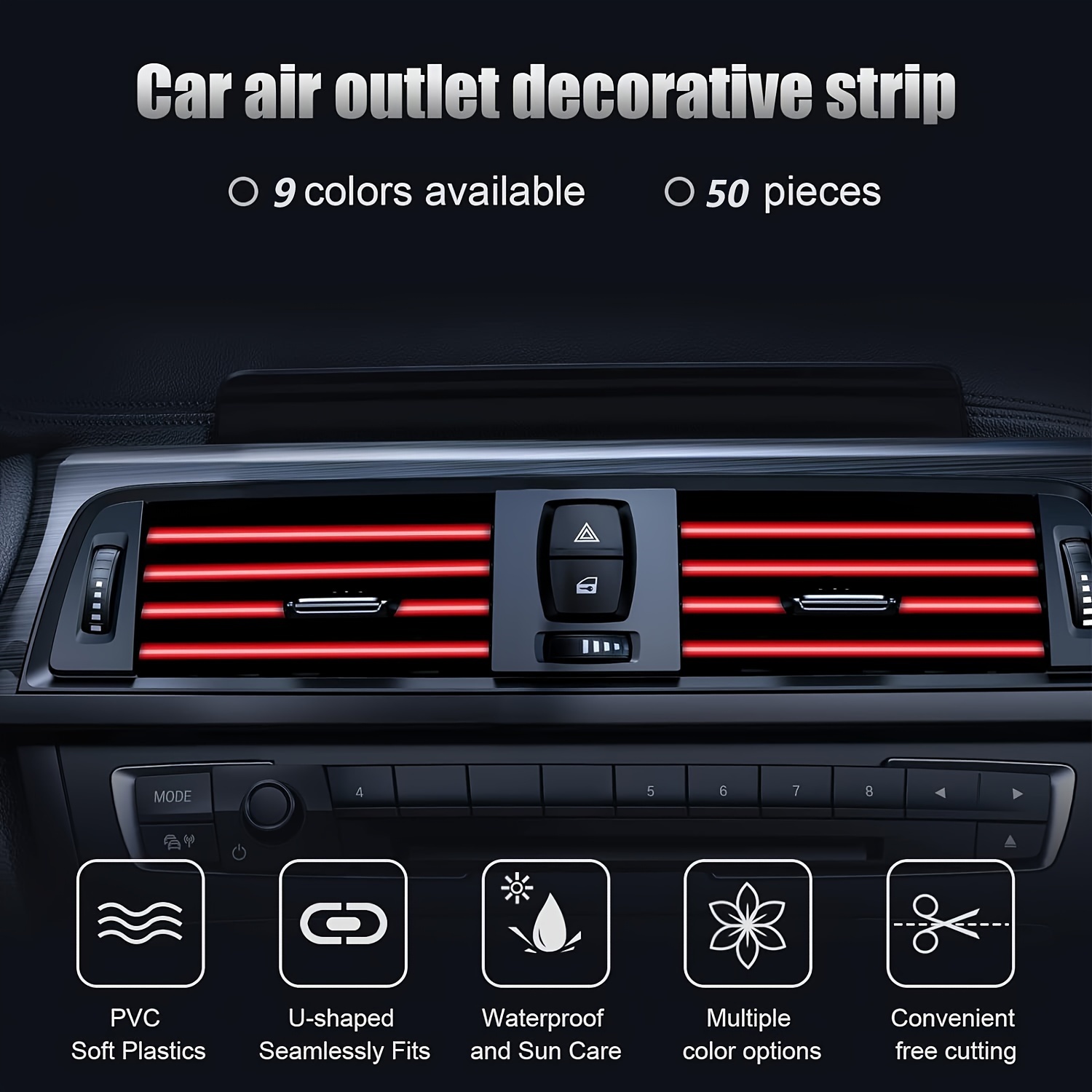 50 pcs   car air conditioner vent trim decoration strip accessories waterproof flexible shiny auto car vent interior accessories for all air vent outlet car interior acessories details 1