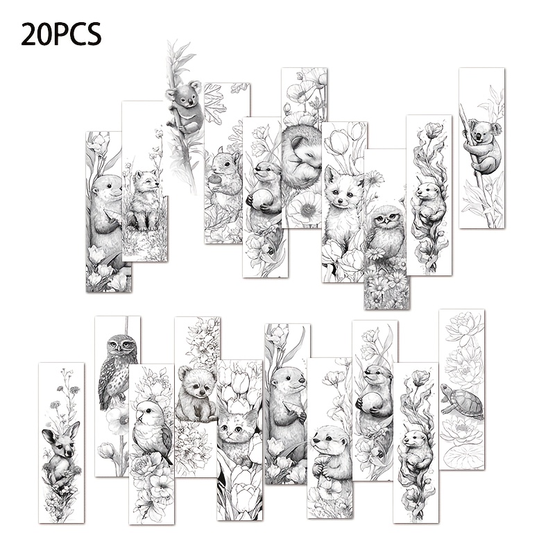 TEMU 20pcs Pack Diy Coloring Bookmarks Suitable For Pet Lovers Gift With Otter & Designs, Coloring Page Dividers For Books, Back-to-school Rewards