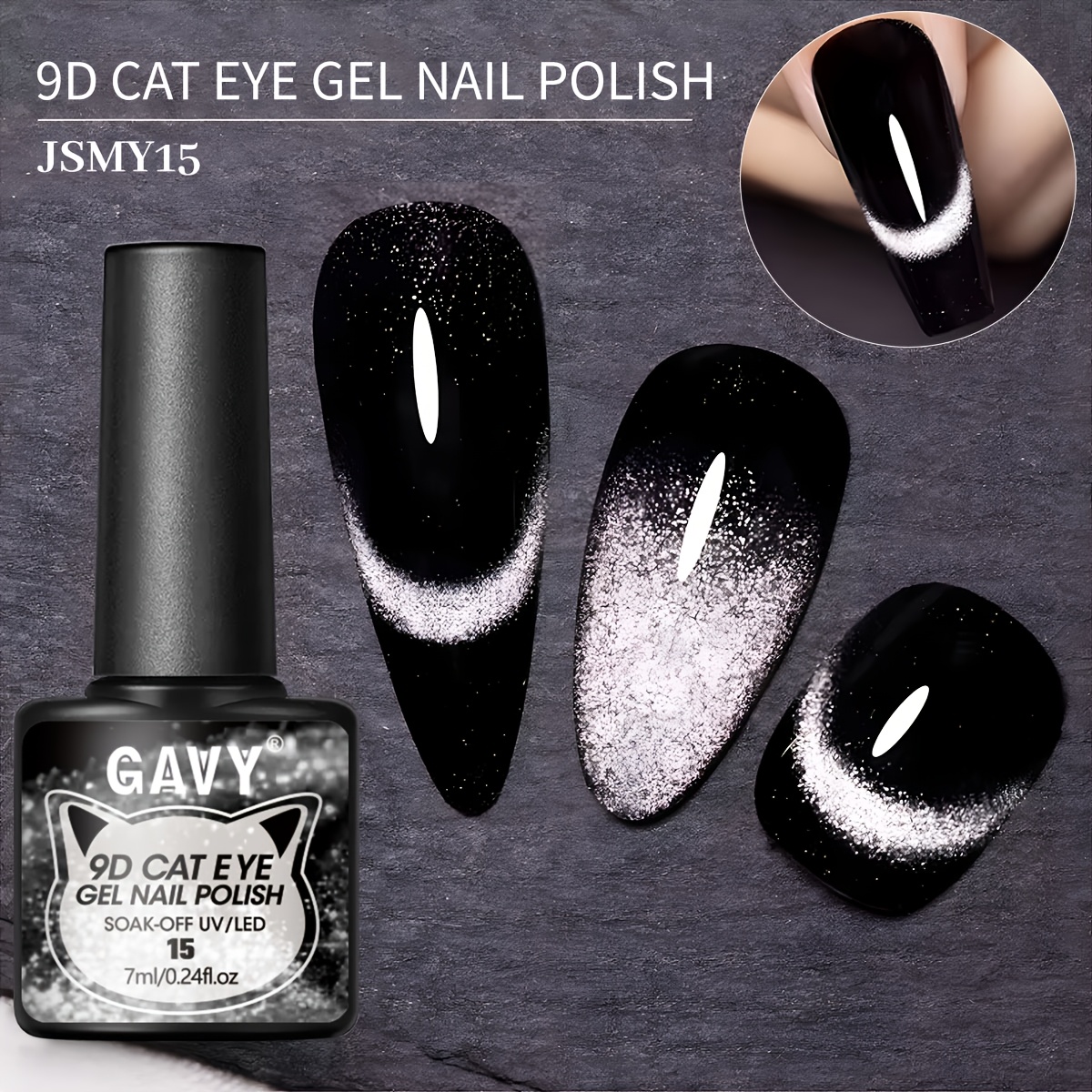Image of Beautiful And Black Cat Eye Gel, Magnetic Cat Eye, Fine Glitter Particles, /led Cured, 7ml, Y2k Style Cat Eye Nail Polish Gel