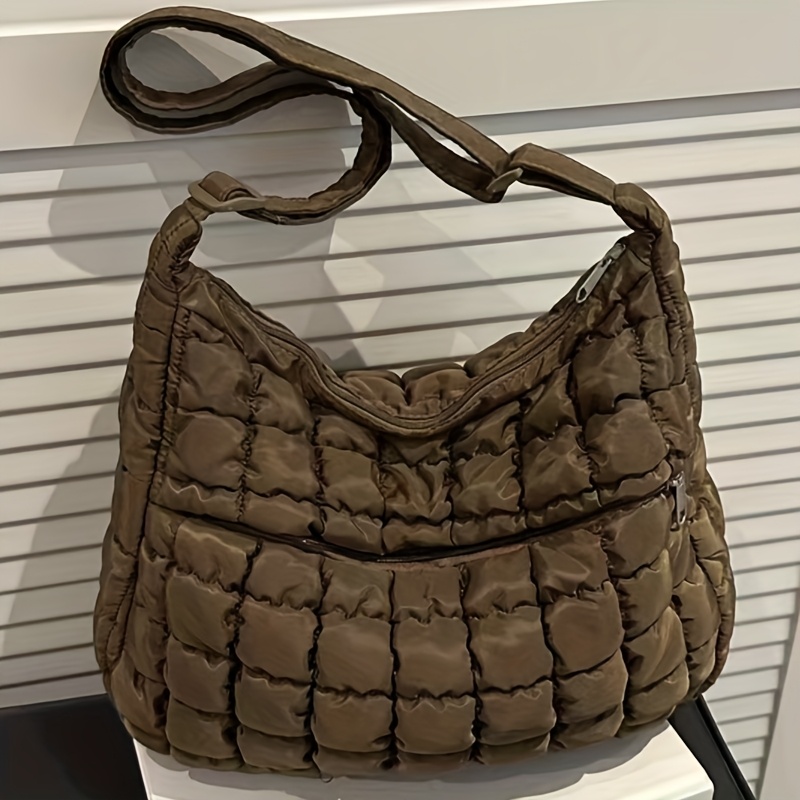 TEMU 2025 Fall/winter Single Shoulder Bag, Pleated Cloud Shoulder Bag, Large Capacity Tote Bag, Fashionable Solid Color Large Bag, Checkered Design,