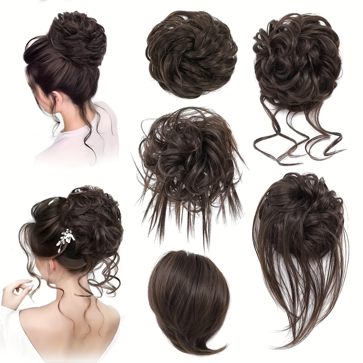 TEMU 5pcs Hair Bun Hair Piece For Women Short Bun Tousled Synthetic Elastic Scrunchies Hairpiece For Women Girls