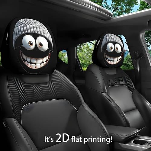 2pcs character cute smile theme printed car seat cushion headrest neck pillow protector with adorable design suitable for most car models car interior waist pillow