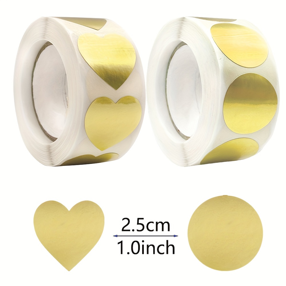 

500pcs/roll Sealing Sticker, Golden Dly Writing Round Heart Blank Stickers 2.5cm/1.0in Commemorative Party Invitation Greeting Card Decoration Sticker Sealing Sticker