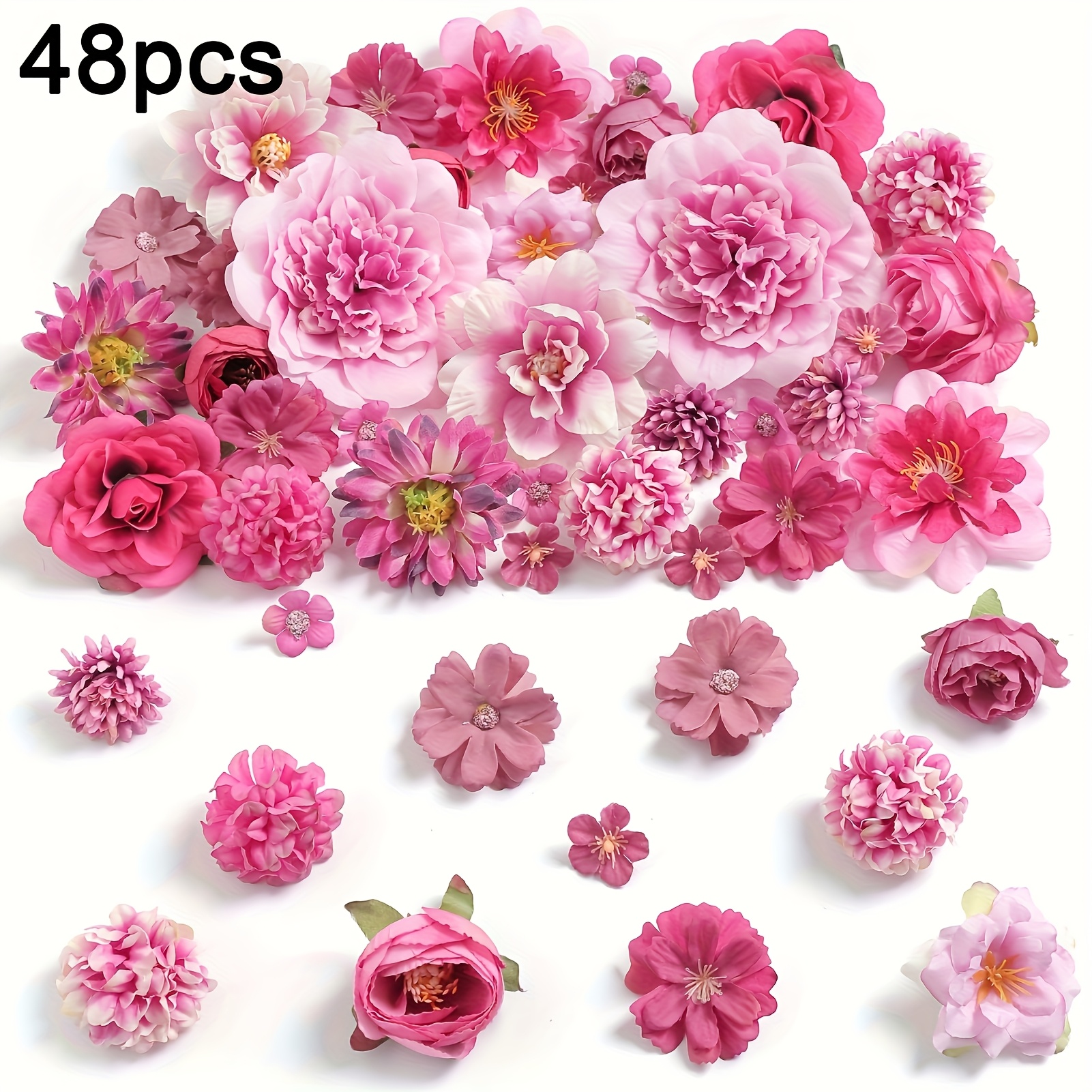 TEMU 48 pièces Têtes de fleurs artificielles - Lot de fleurs en soie et rouge pour DIY Crafts, Guirlande, Mariage, Douche de mariage, Décoration de