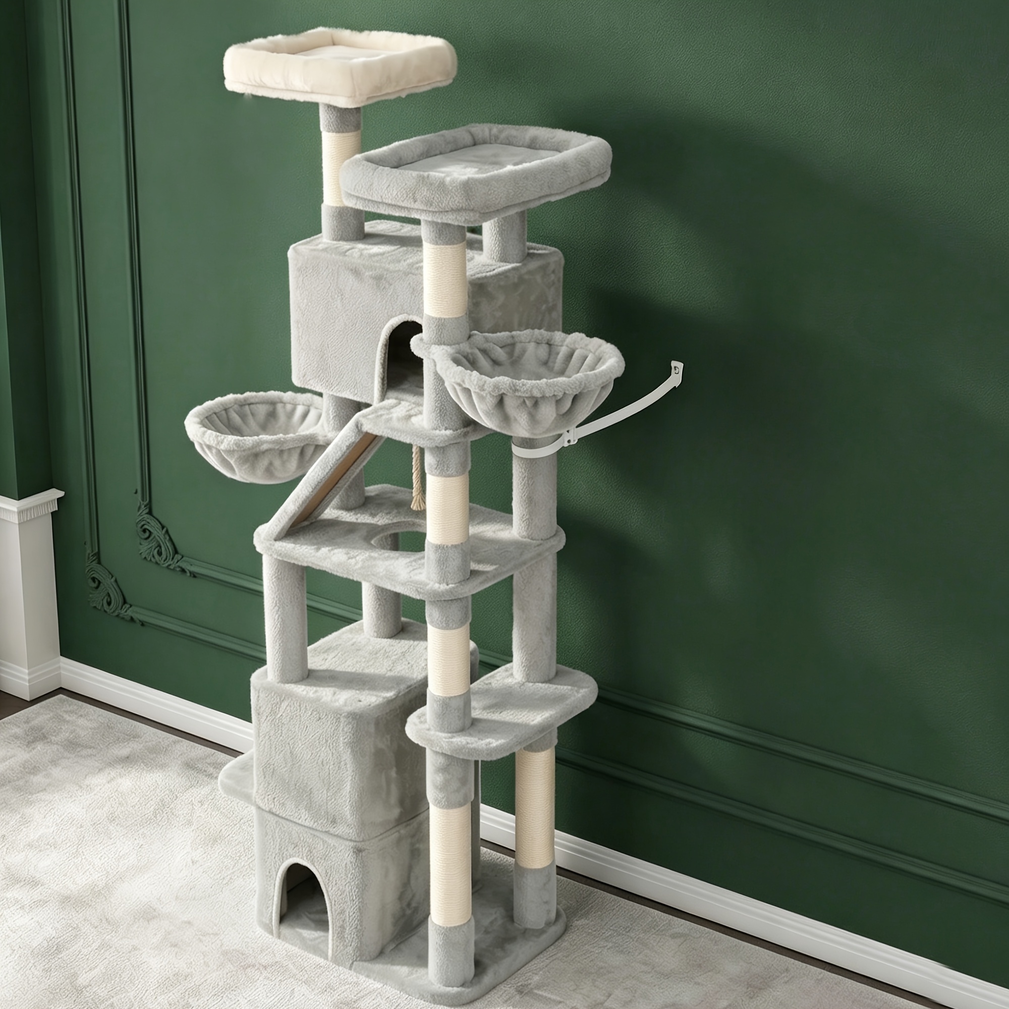 188cm Luxury Multi-cat Cat Tree, 6 Sisal Posts For Scratching, 3 Cat Nests, Double Platform, Double Wire Cat Nest Cat Scratching Post