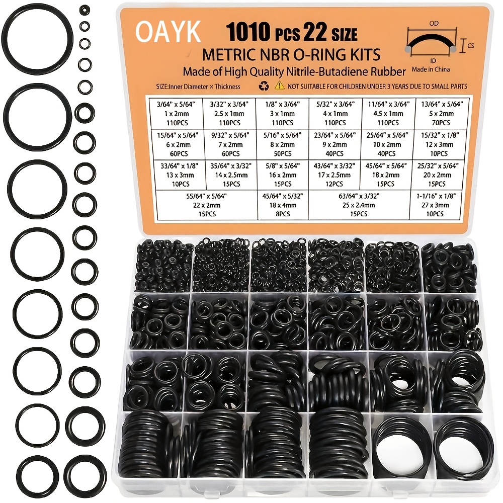TEMU 1010pcs 22-size O-ring Set, -ring Combination Kit, Rubber Washer Set For High-pressure Cleaners, For Pipe And Various Automotive Repairs, Air Or