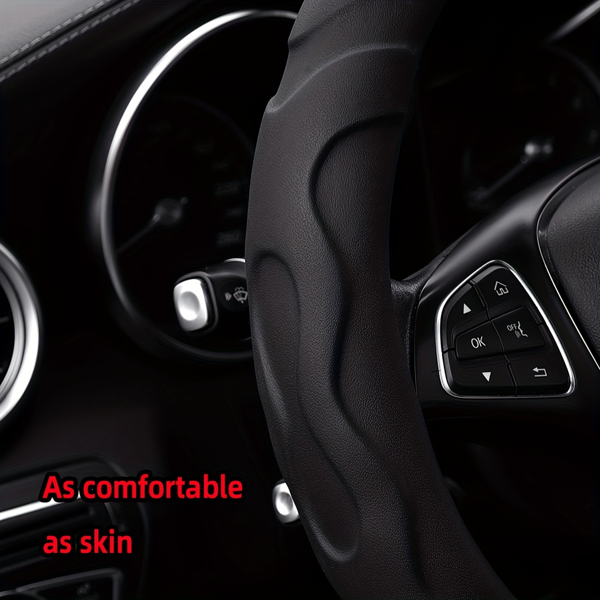 1 Artificial Sheepskin PU Leather Textured 3D Design Sports Car Steering Wheel Cover, Suitable for 14.5-15 Inch (37-38cm) Vehicles