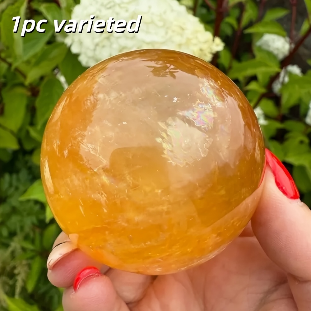 TEMU 1pc CRYSTALHOLA de Miel Naturelle - Bohème Jaune Éclat Doré, Boule Sphérique Polie et Lisse pour Décoration d'Intérieur, Méditation & Cadeau