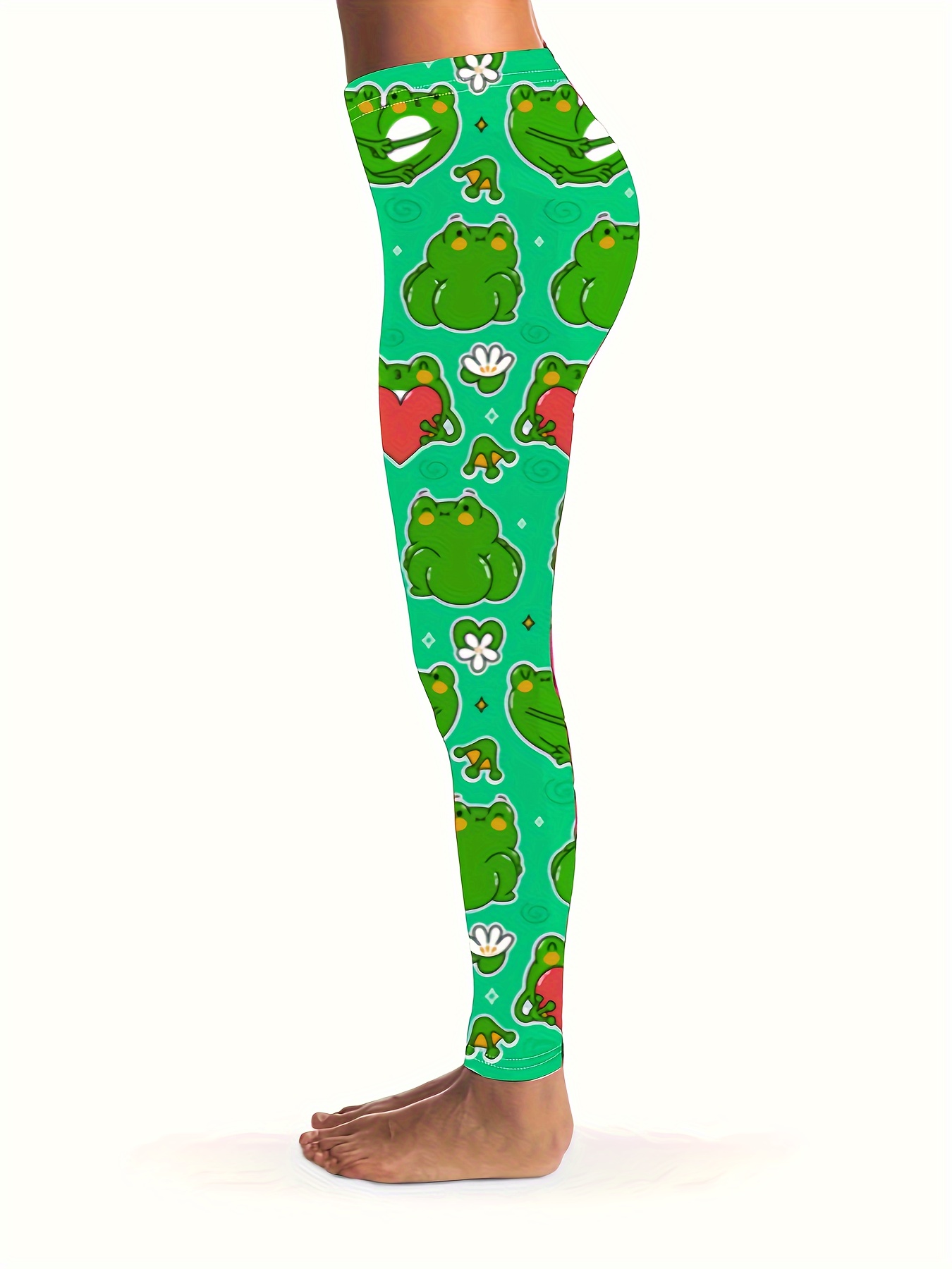 Frog Print Skinny Leggings Casual Every Day Stretchy - Temu Denmark