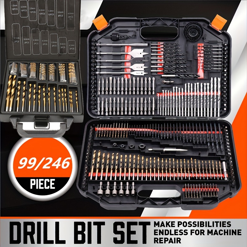 

Impact Drill Bit Set, 99/ 246pcs 1/ 4" Hex Shank Impact Driver Bits & Screwdriver Bits Set For Screw Driving And Wood Metal Cement Drilling