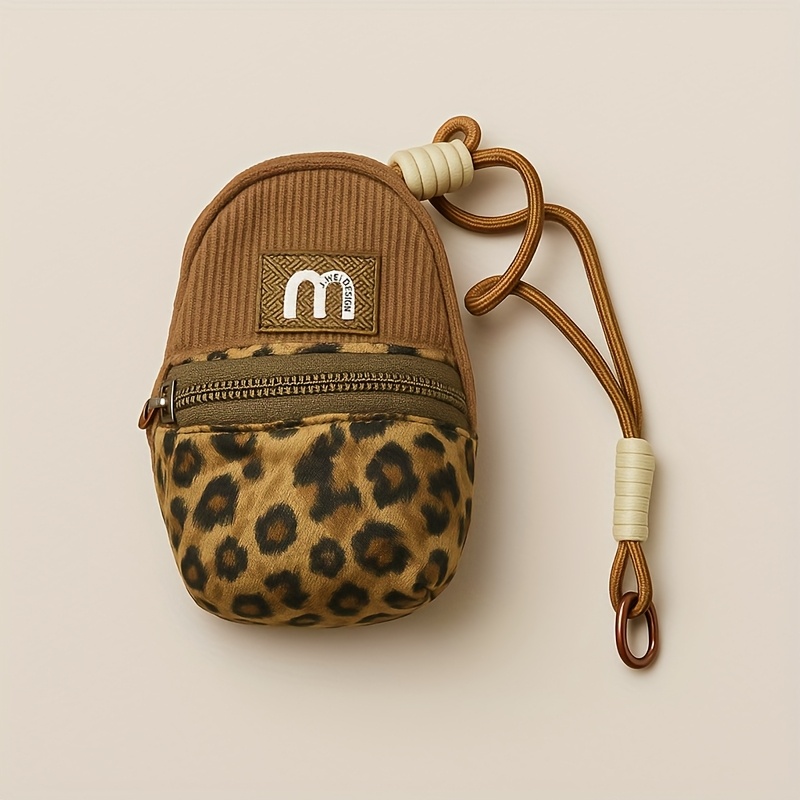 Fashionable Leopard Print Mini Wallet Key Chain Coin Purse With Strap For Women
