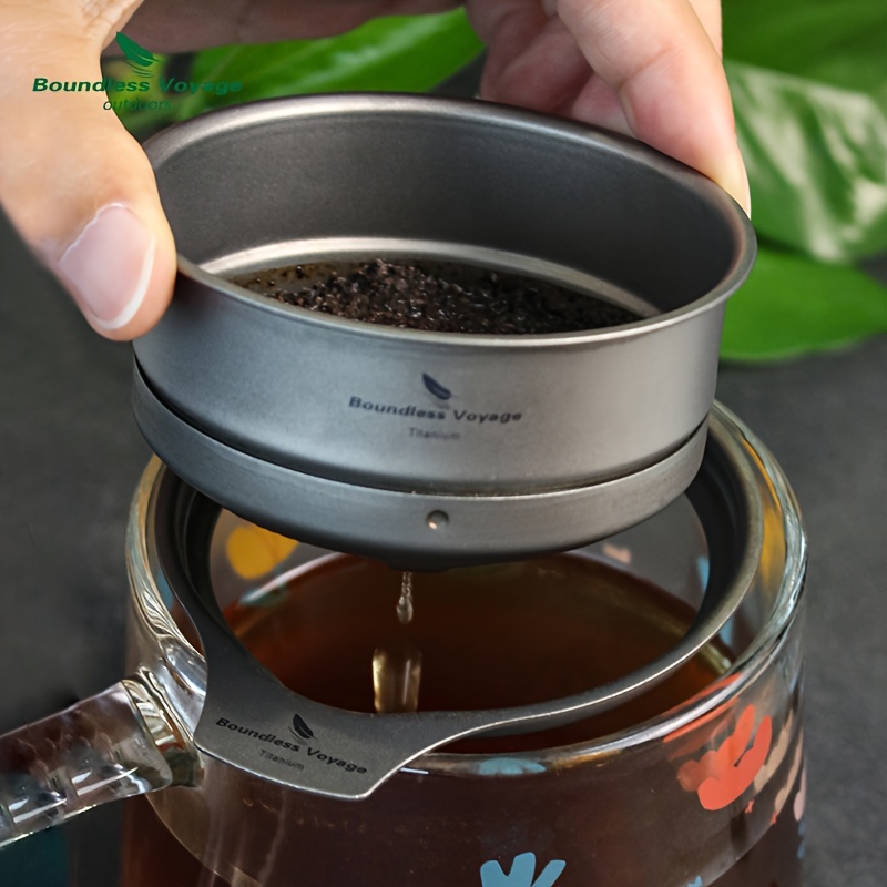 

1pc, Boundless Voyage Pure Titanium Coffee Filter, Multi-use Tea Strainer, Fine Mesh Suspended Funnel For Outdoor Tea Brewing, Kitchen Supplies