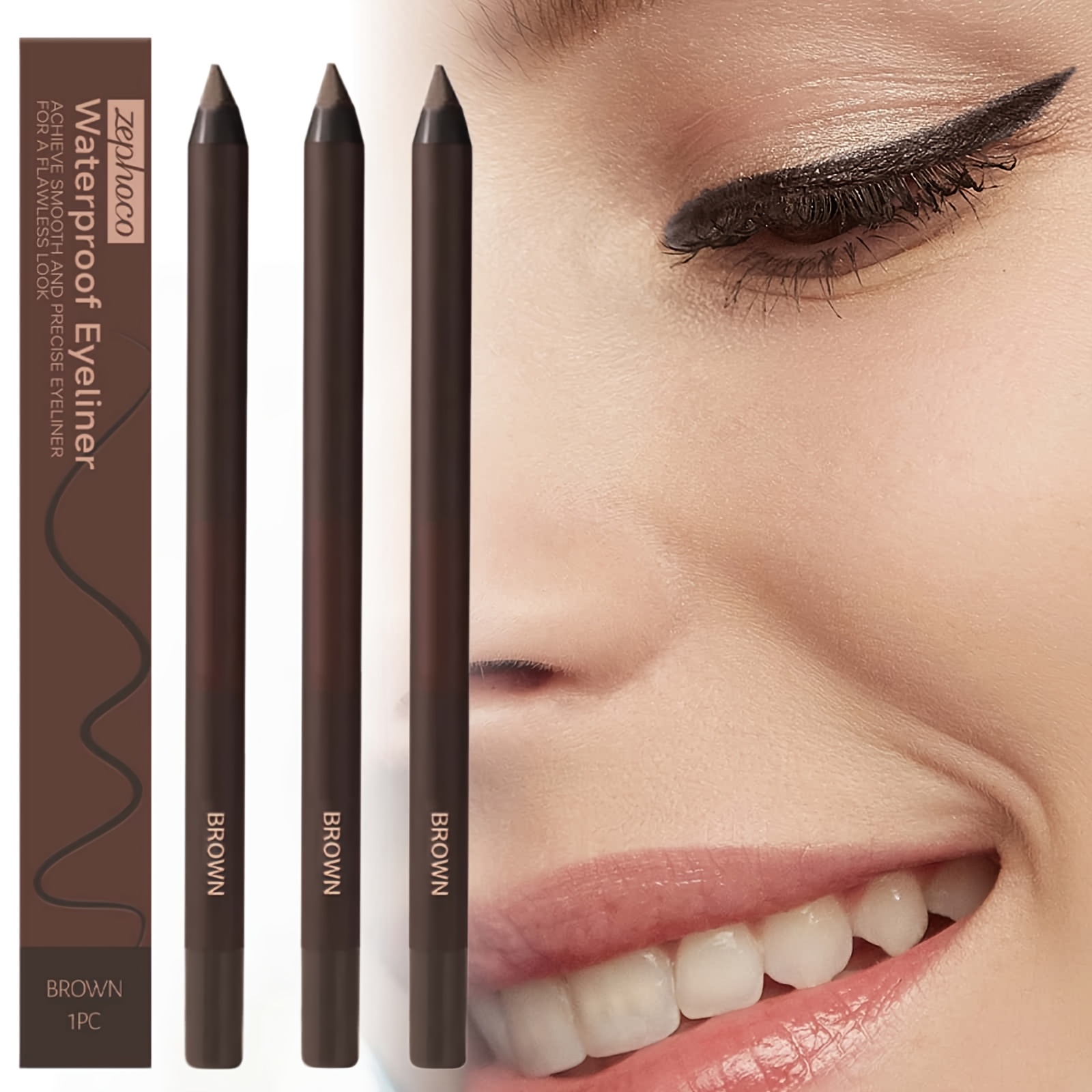 3pcs brown eyeliner pen eye makeup product water resistant and non fading smooth and flowing eyeliner gel pen suitable for application makeup suitable for performances parties travel or commuting Product details 0