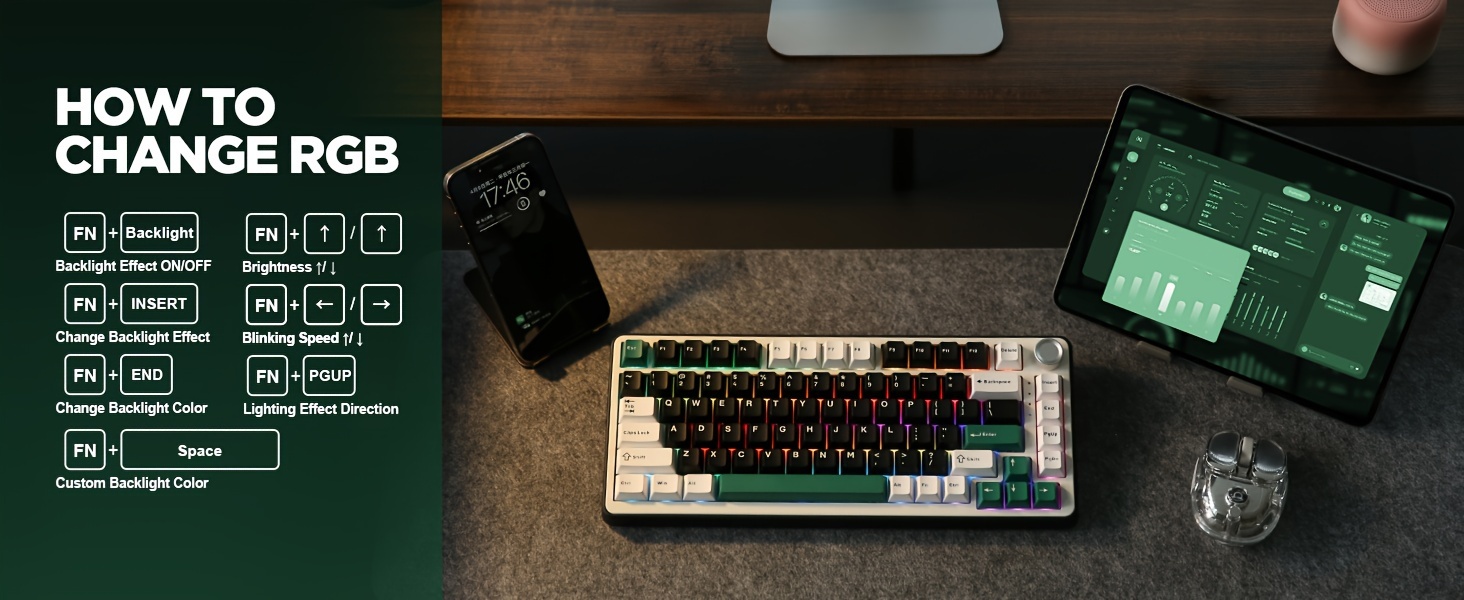 b75 gaming keyboard 75 with rgb hot swappable mechanical switches ergonomic gasket mount and multi wireless type c 2 4 details 8