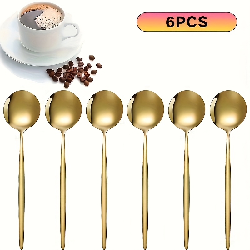 

6/12pcs Gold-tone Stainless Steel Dessert Spoons: Coffee, Tea, And More - Dishwasher Safe - Suitable For Home Kitchen Or Restaurant - Christmas, Halloween, Easter, Thanksgiving, Valentine's Day