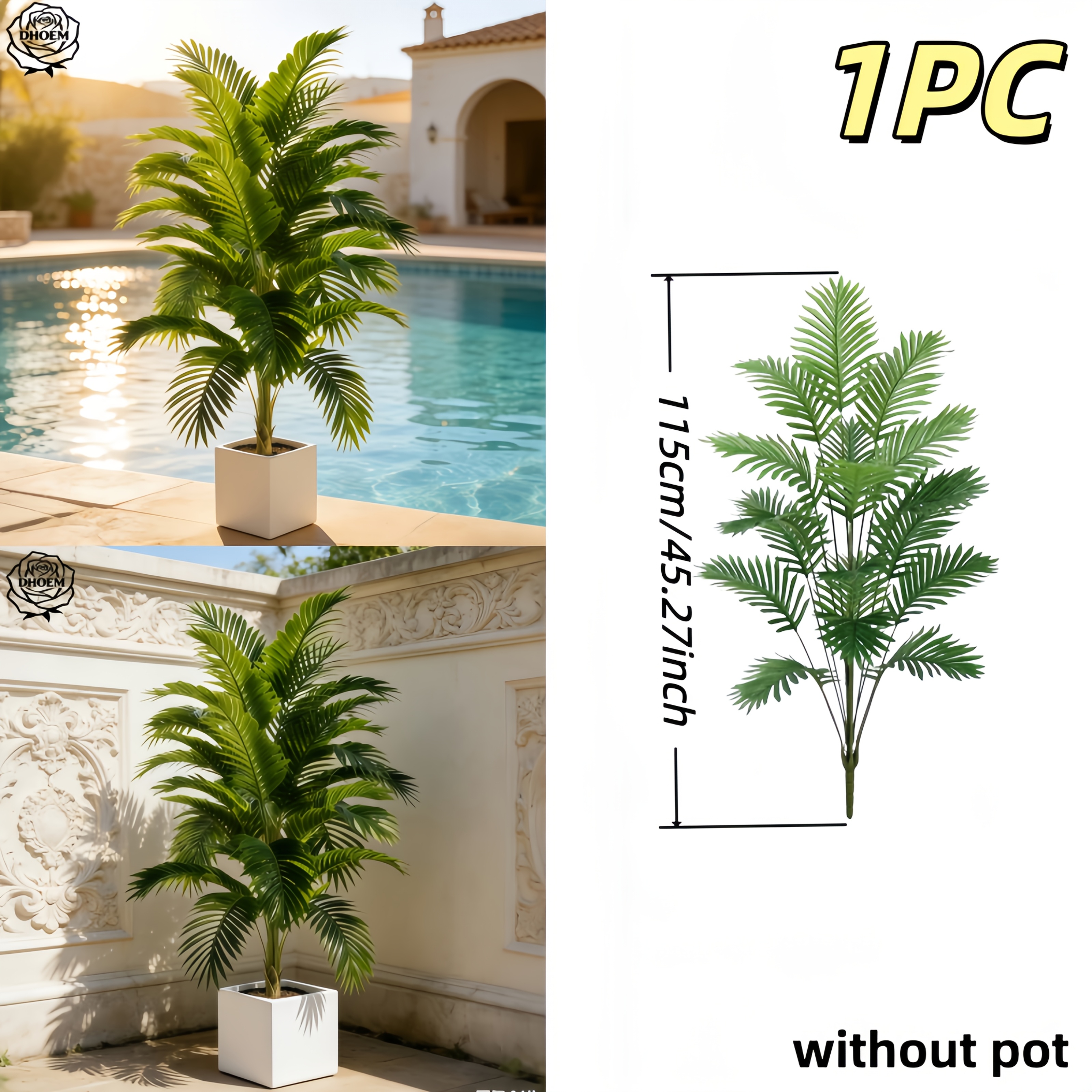 1 Super Large Artificial Palm Tree with Dense Leaves and UV Resistance - UV-resistant Indoor/outdoor Decoration, Dense Green Leaves, Maintenance-free Fake Tree, Without Flowerpot, Suitable for Home, Office, Wedding, Party - Suitable for All Seasons