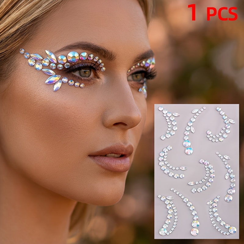 TEMU 1/2pcs Adesivi Strass 3D per , Strass Laser a Forma di Lacrima, Decorazione per Trucco da Festa, Accessori Durevoli per Festival Musicali Y2K e