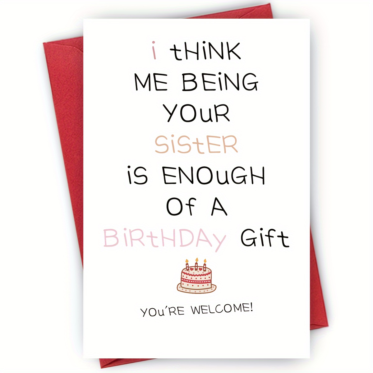 TEMU 1pc, Funny Birthday Greeting Card From Sister, Cheeky Birthday Greeting Card For , Birthday Greeting Card With Envelope, Thank You Card, Gift