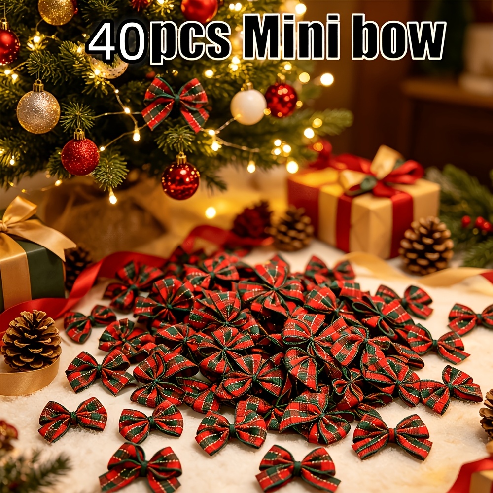 TEMU 40pcs, Mini Christmas Gift Packaging Bows, Handmade Red, Golden And Bow Decorations, For Gift And Craft Packaging And Decor