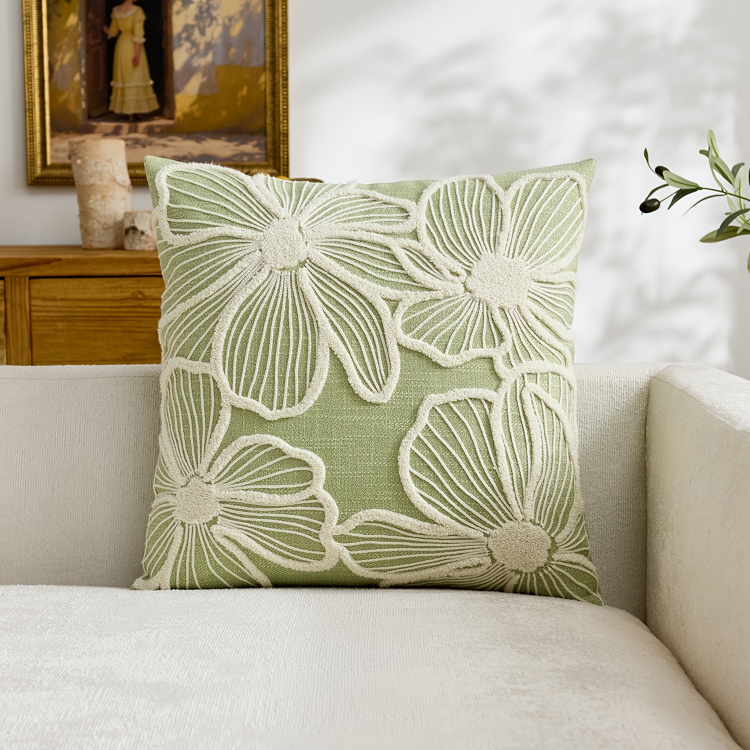 Image of 1pc, Pillow Cover, Flowers Throw Pillow Cover, Spring Pillow Cover, Single Side Embroidery, Spring And Summer Pillowcases, Suitable For Sofa, Living Room, Bedroom Home Decoration, No Pillow Core