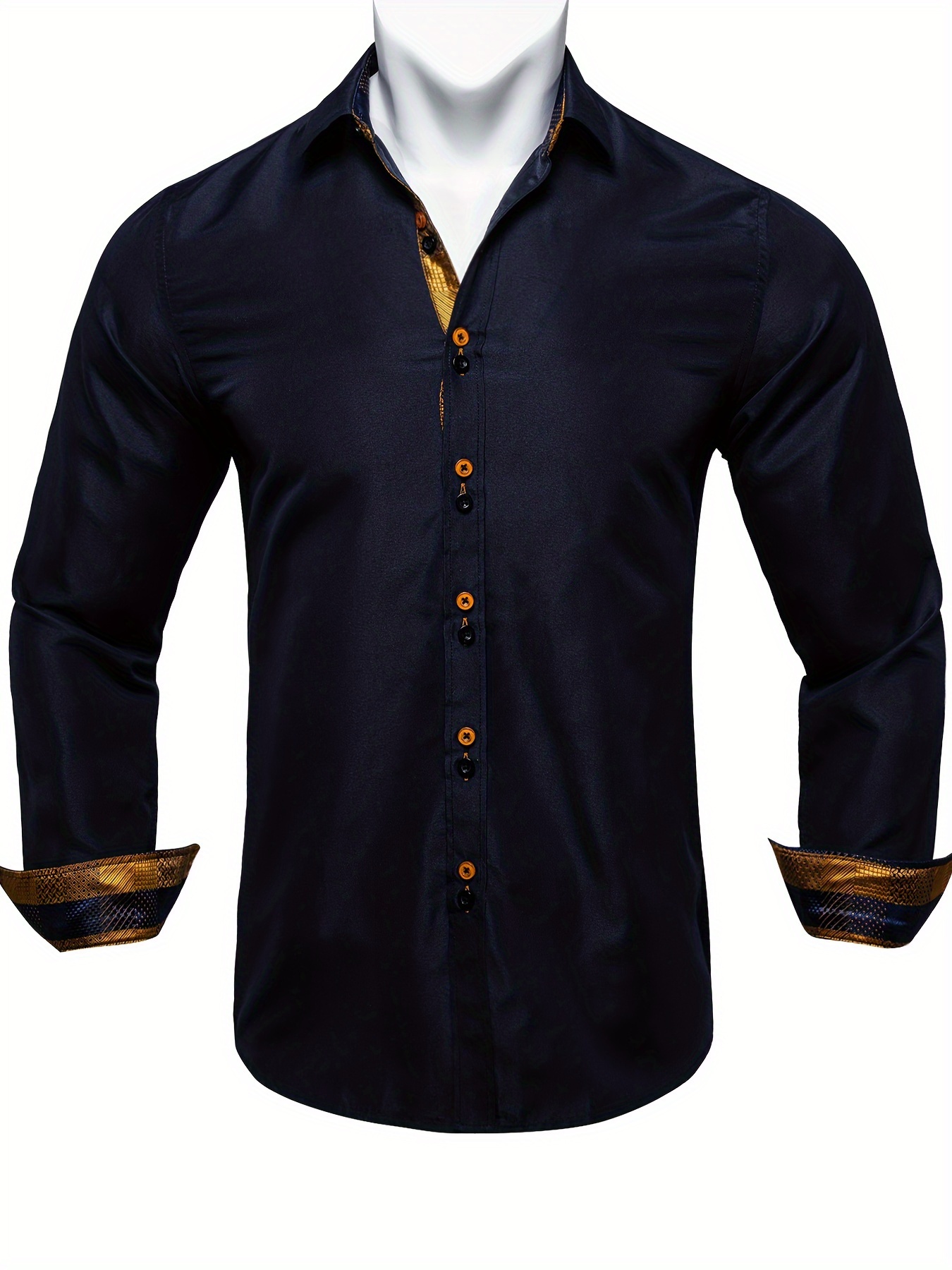 Men's Solid Long Sleeve Dress Shirt Regular Fit Button - Temu