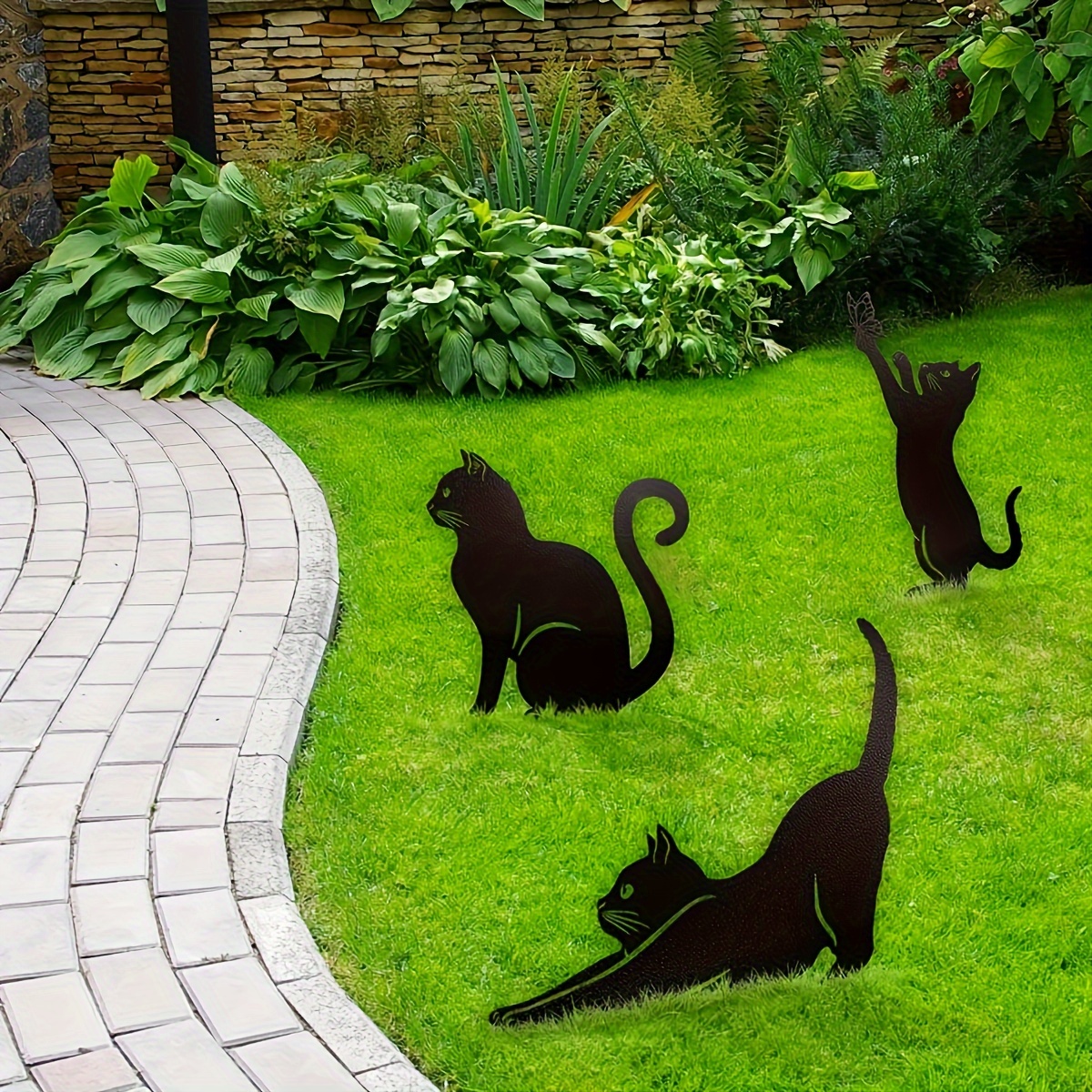 Garden Cat Ornament Figure Yard Art Acrylic Animal Silhouette Outdoor  Statues Decoration Black Kitten Metal Stake 