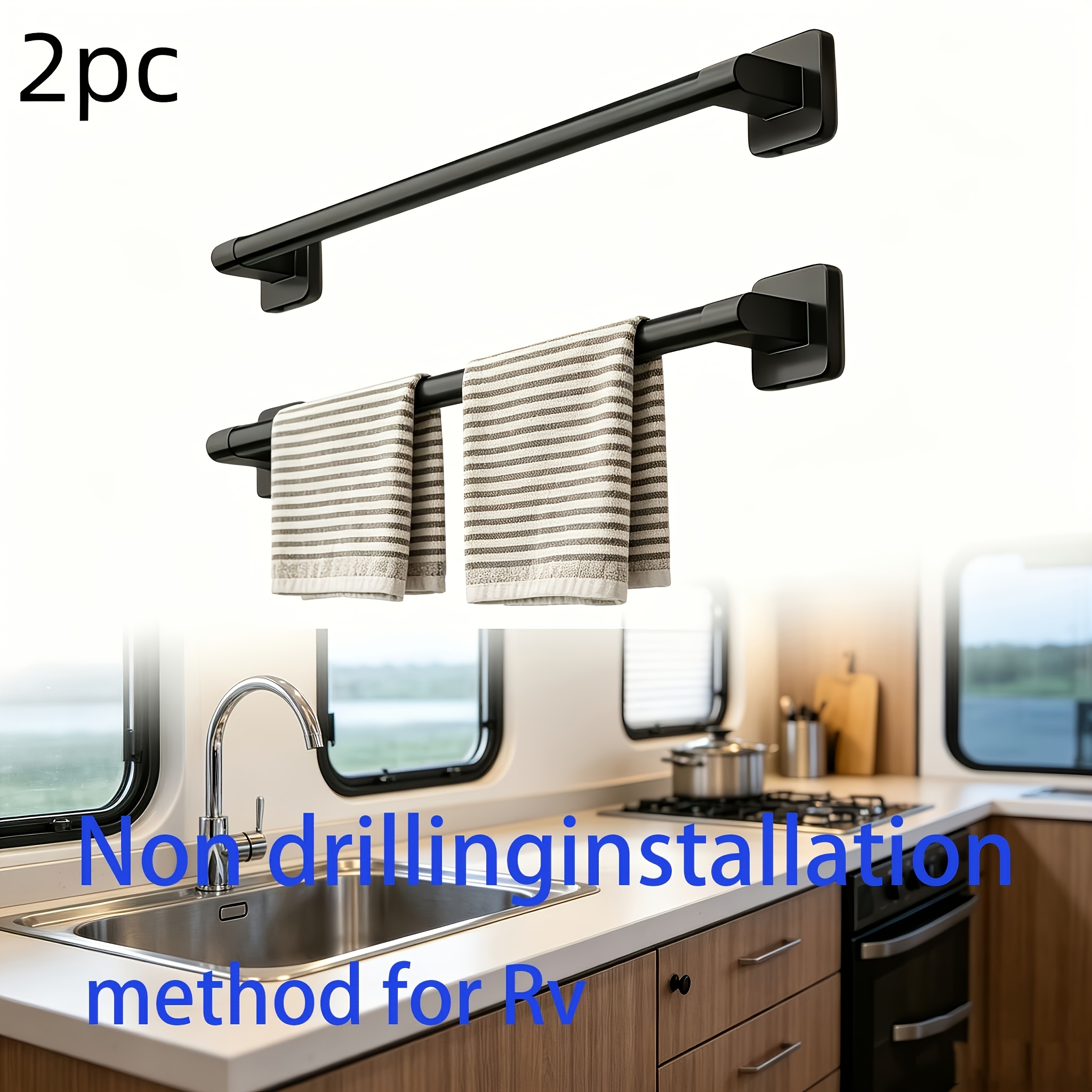 TEMU 2pcs Rv Punch-free Towel Racks For Wall Storage, Space-saving Rv & Bathroom, Kitchen, Towel Rag Storage Rack, Free Drilling Rv Accessories