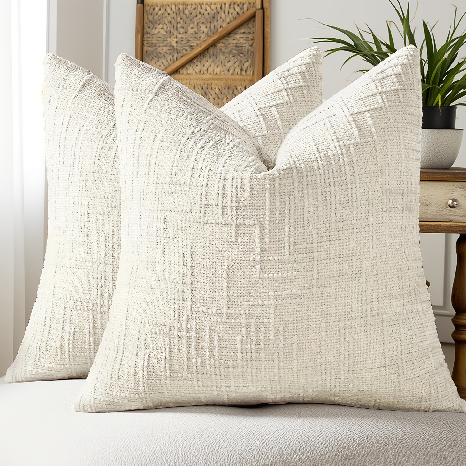 2pcs, Chenille Throw Pillow Covers Set Of 2 Thick Textured Slubby Couch Pillow Covers Farmhouse Accent Modern Neutral Decorative Pillow Cases For Bed Sofa, Living Room, Machine Washable