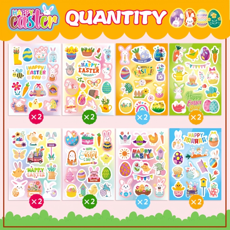 228pcs(16 Sheets) Easter Stickers, Spring Stickers, Easter Theme Stickers Bunny Stickers Decorating Party Favors, Easter Treats, Easter Basket Stuffers