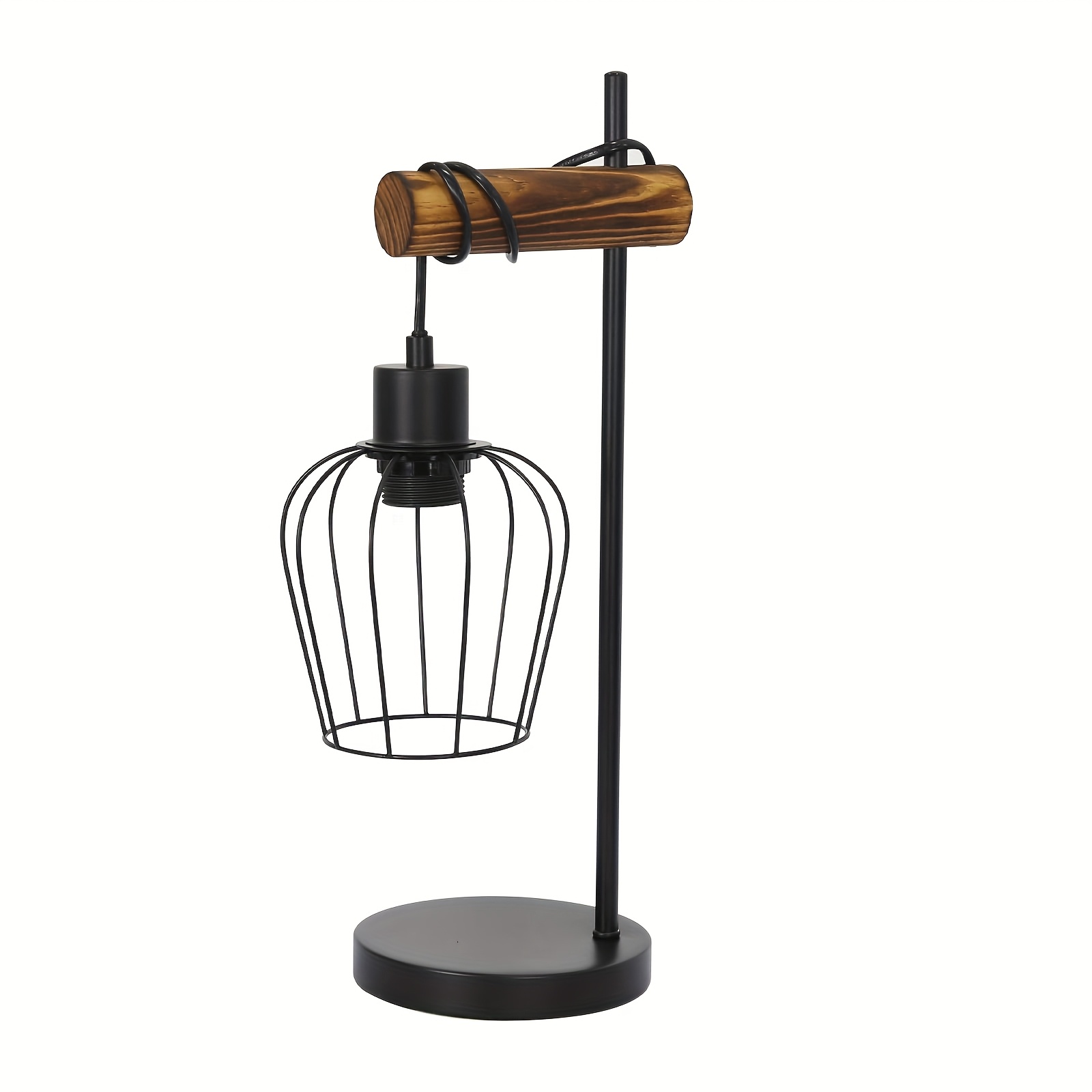 Image of Retro Table Lamp, With 1 Bulb, Vintage Bedside Lamp, Living Room Table Lamp Made Of Metal And Wood, Black, Socket: E27, With Switch, Bulb Not Included