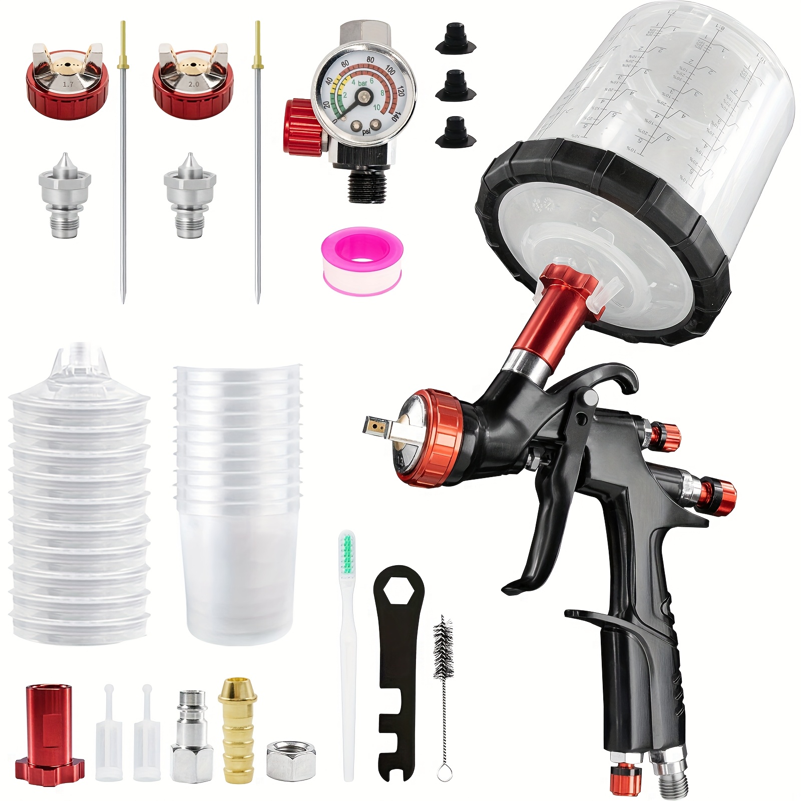 Image of Lvlp Spray Gun Pneumatic Spray Gun, With 1.3/1.7/2.0mm Nozzles, 650ml Solvent-resistant Cup, Pressure Gauge, Using Technology, , Suitable For Automobiles,, Houses, Furniture Painting