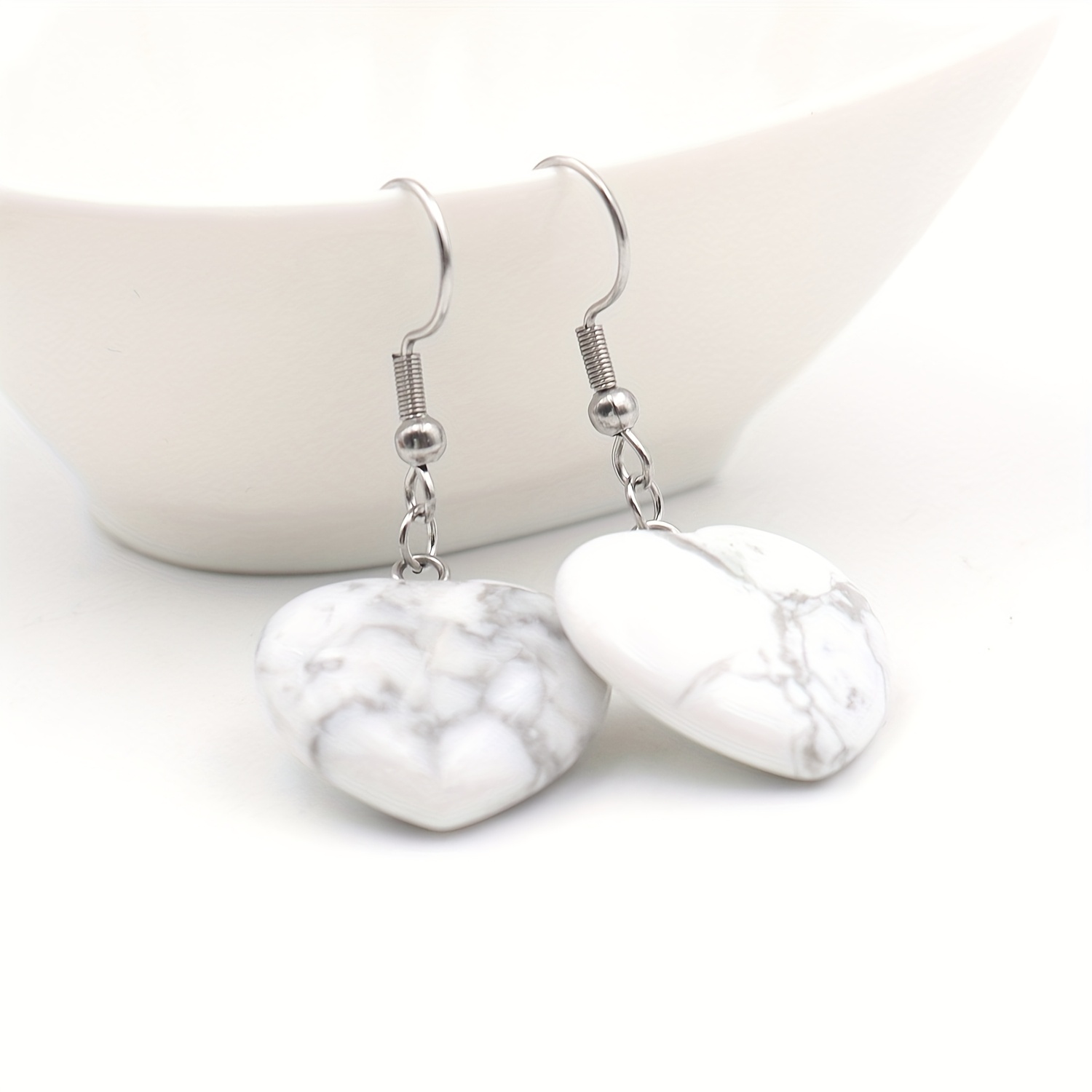 Bohemian Peach Heart Pendant Earrings, Natural Quartz Gift