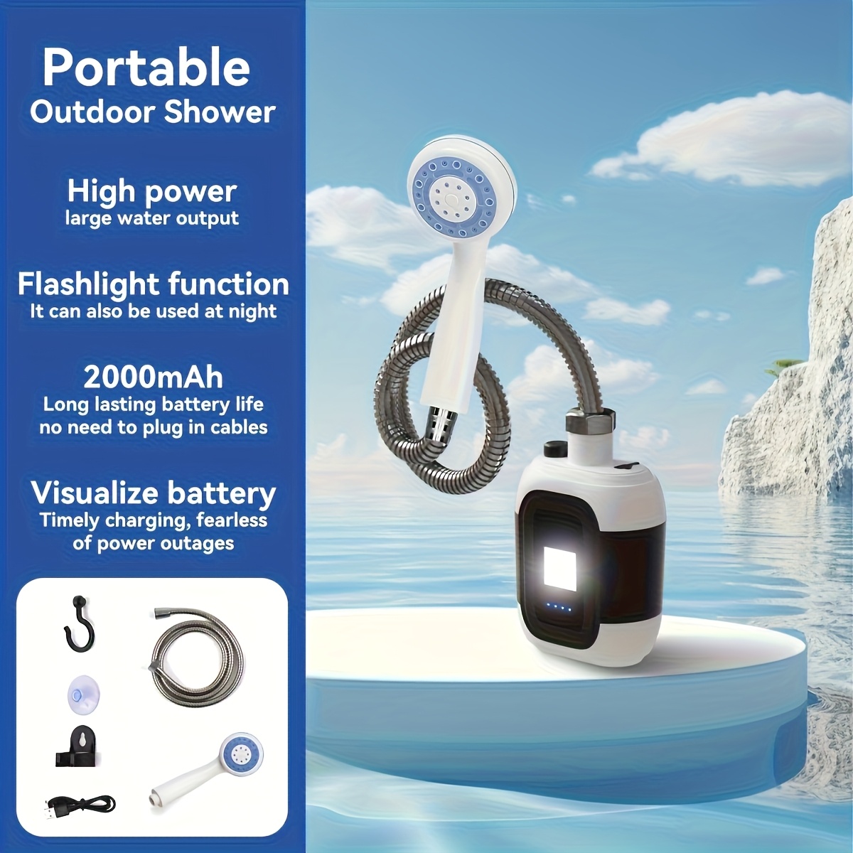 TEMU Portable Shower For Camping & Travel Showers, Rv Trips, Family Travels, And Garden Watering &ndash; Handheld Camp Shower Pump With Water Filtration System (4 To 5 Per Minute Flow Rate)