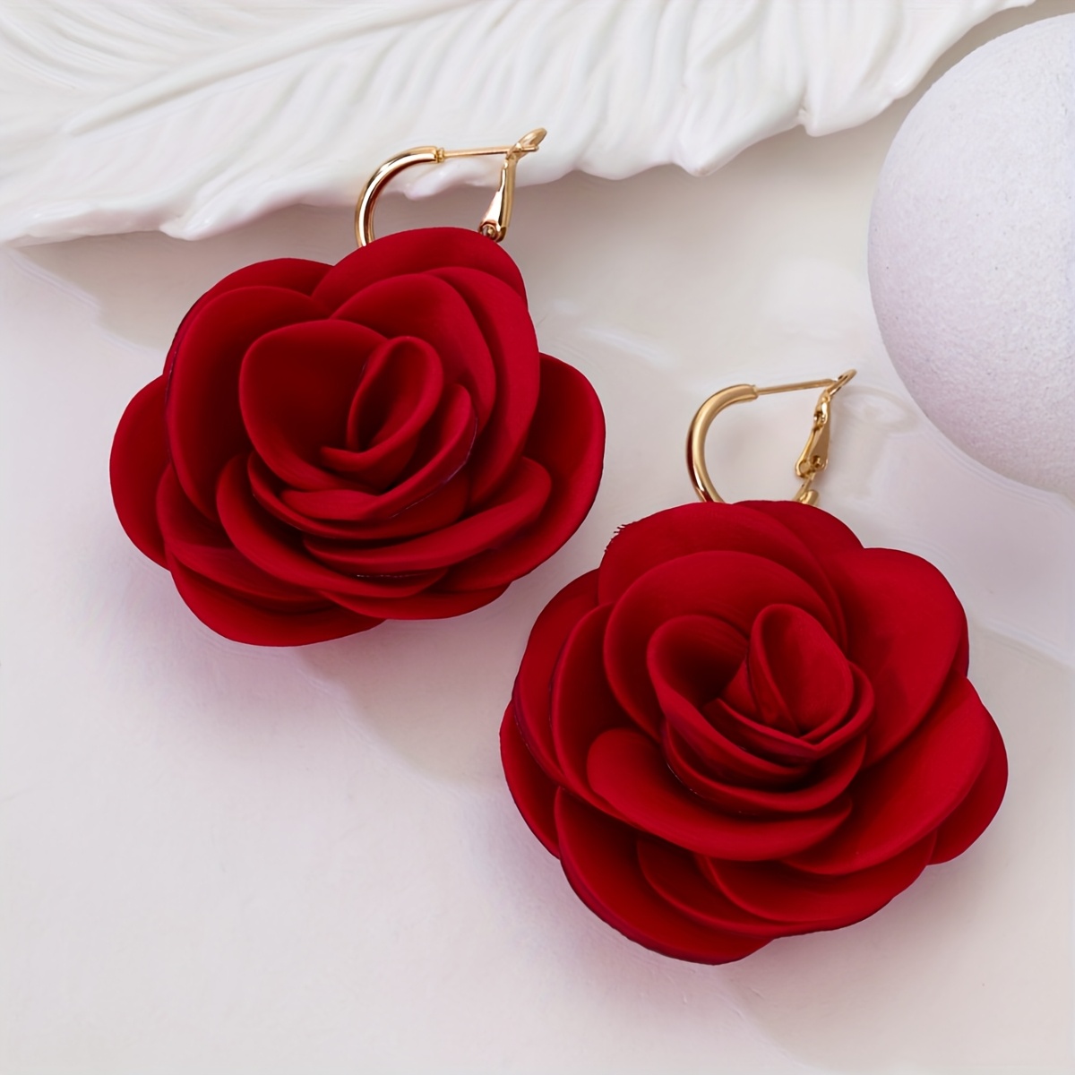 Elegant Red Earrings for Women Large Floral Dangle Earrings with  Weddings, Parties Dates, Bohemian Style, Polyester Iron Materials,