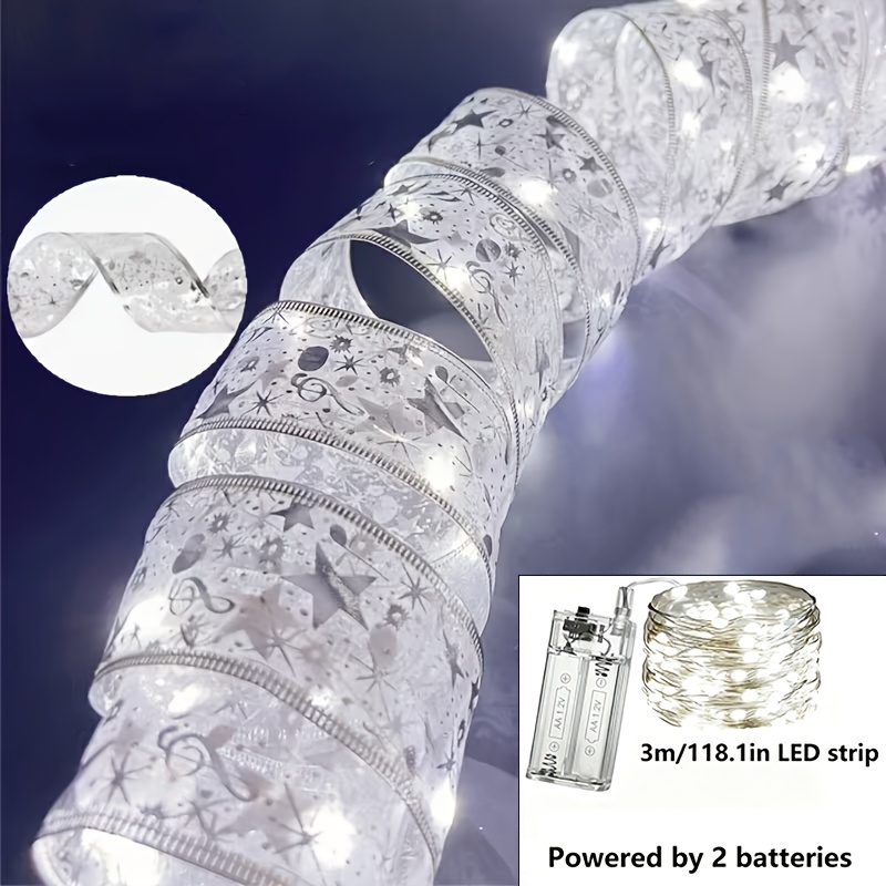 TEMU 3.118 Inches, Led Illuminated Christmas Ribbon, Gift Box Decorative Ribbon, Decorative Ribbon, Suitable For Birthdays, Christmas, Weddings,
