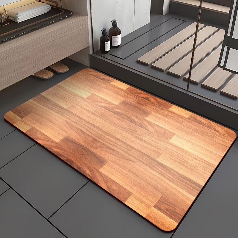 

Wood Grain Diatomaceous Earth Bath Mat - Quick-dry, Non-slip, Absorbent Floor Rug For Bathroom Entrance