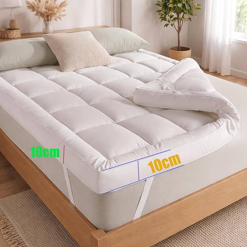 10cm hotel quality mattress topper super soft with 1000gsm hollowfiber filling elasticized corner straps white single small double 4ft super king size