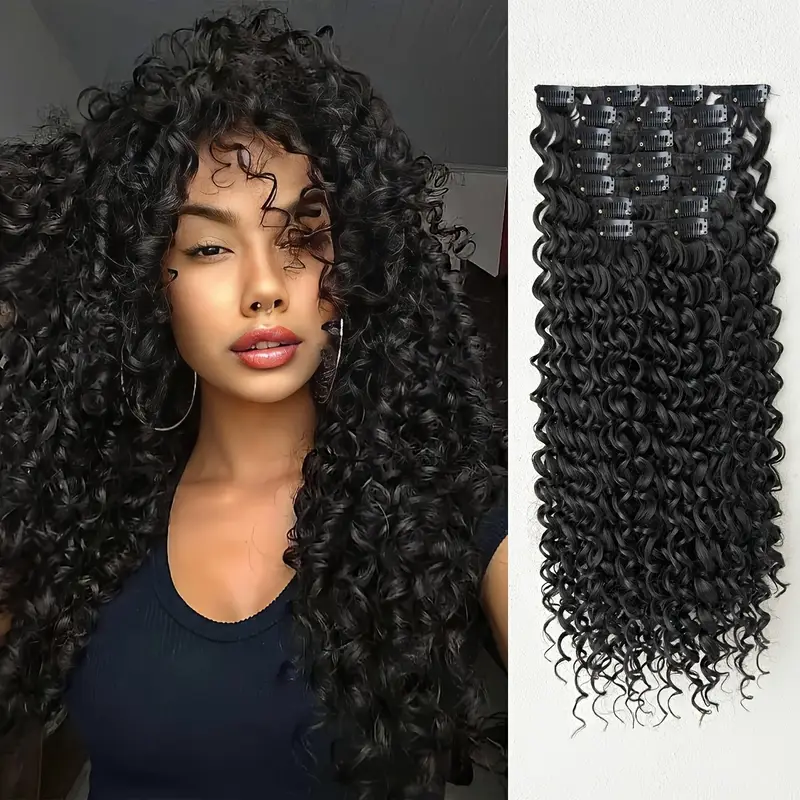 7pcs hair clip with ombre color 18 inch heat resistant fiber synthetic hair piece suitable for womens daily use details 3