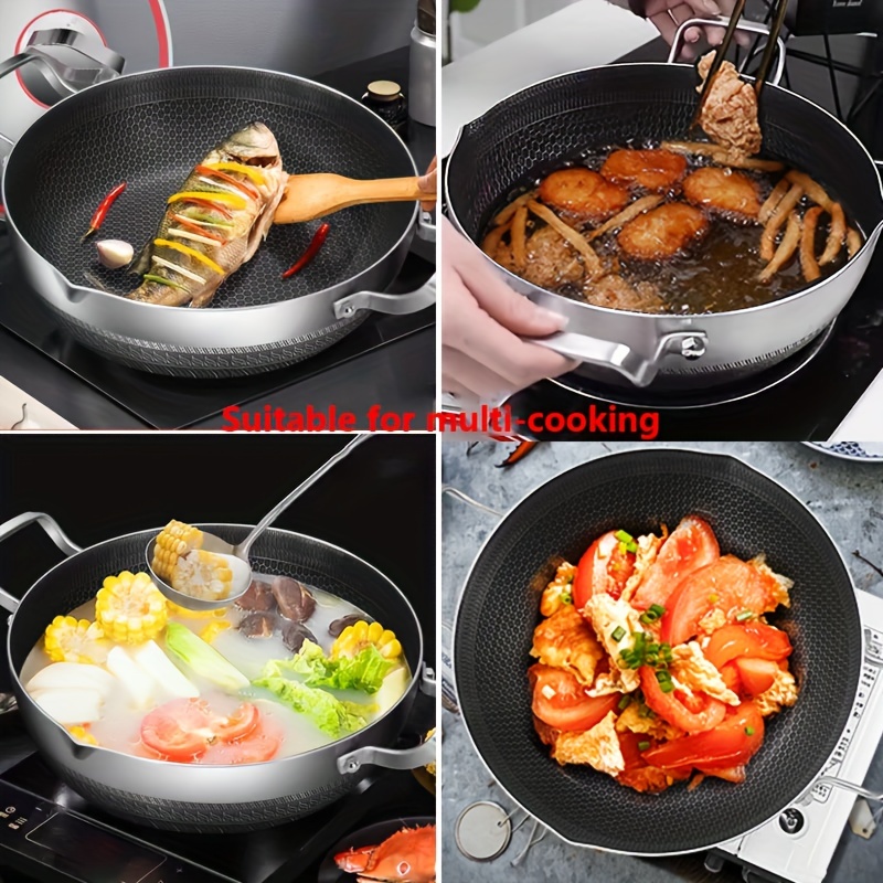 stainless steel frying pan 3 ply cooking pot with lid multi purpose soup pot hot pot fry pan suitable for all stove types kitchen cookware details 2