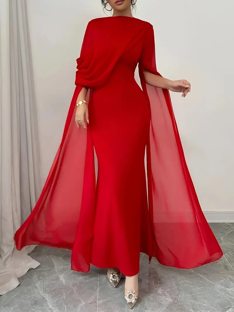 فستان بتصميم منفذ، مثالي للحفلات والمناسبات، ملابس رسمية للنساء في الخريف/الشتاء