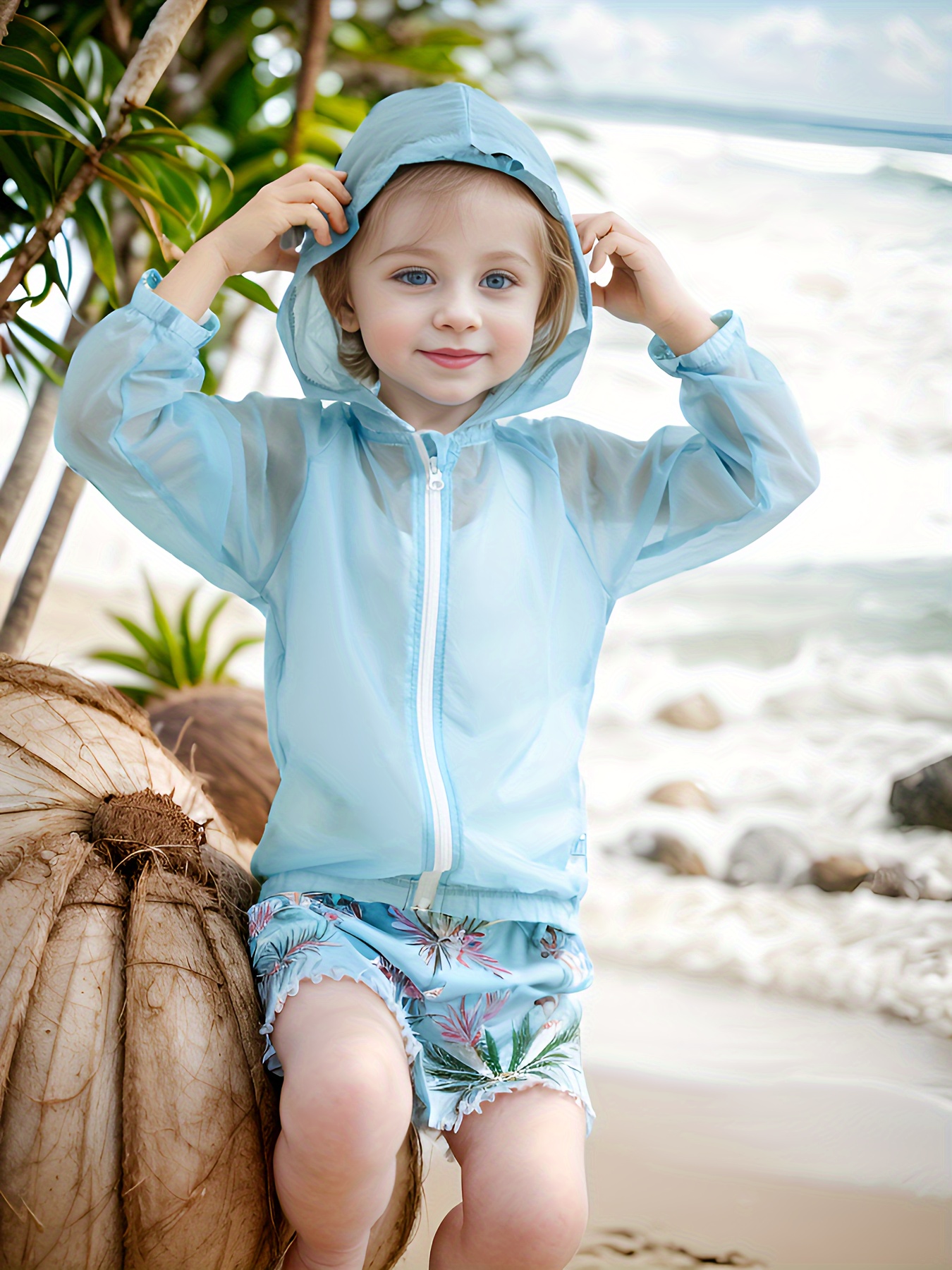 Girls Boys Sunsuit Summer Breathable Thin Skin Jacket Outdoor Zip-up Hooded  Sun Protection Jacket