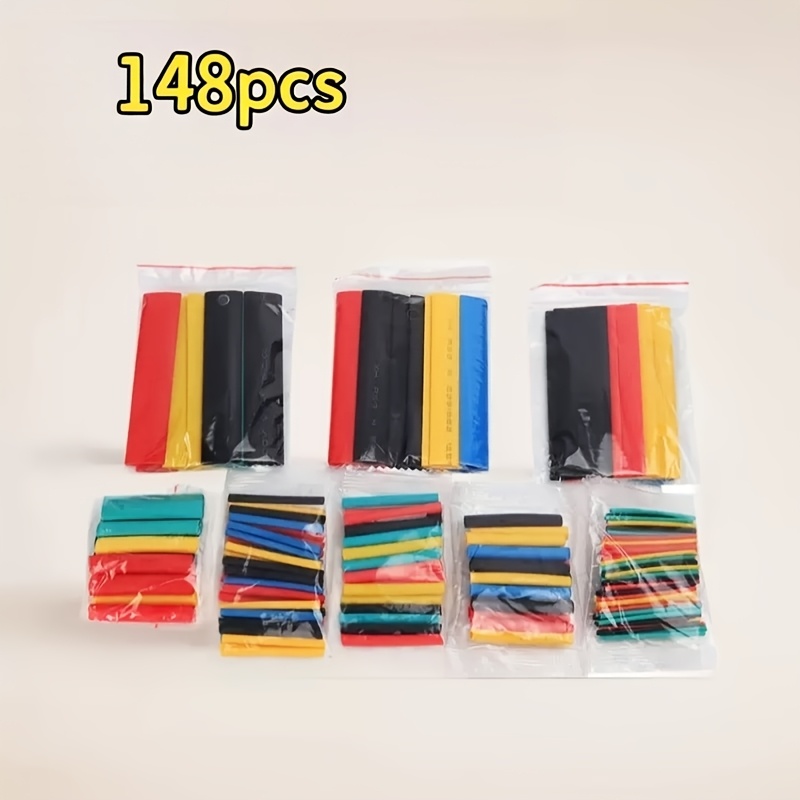 TEMU 148pcs Heat-resistant Heat Shrink Tubing Suitable For Electrical Cable Connectors, Sleeves With 2:1 Shrink Ratio, Durable Polyolefin Material,