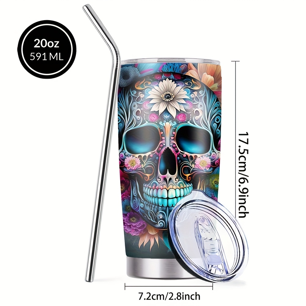 TEMU Halloween 1pcs 20oz Stainless Steel Heat Cold Insulation Water Bottle Vacuum Cup, Colorful Flower Prints Tumblerful, Suitable Party, Gift