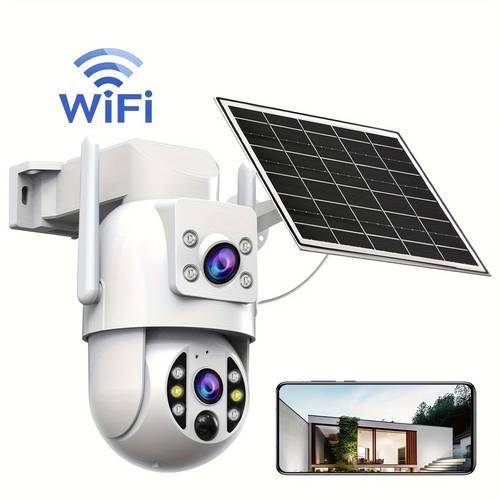 solar kabellose überwachungskamera 360° drehung full + vollfarb-nachtsicht + zwei-wege-sprachfunktion + menschliche erkennung + ton- und lichtalarm, 9000mah großer akku, ipx6 wlan outdoor-überwachungskamera